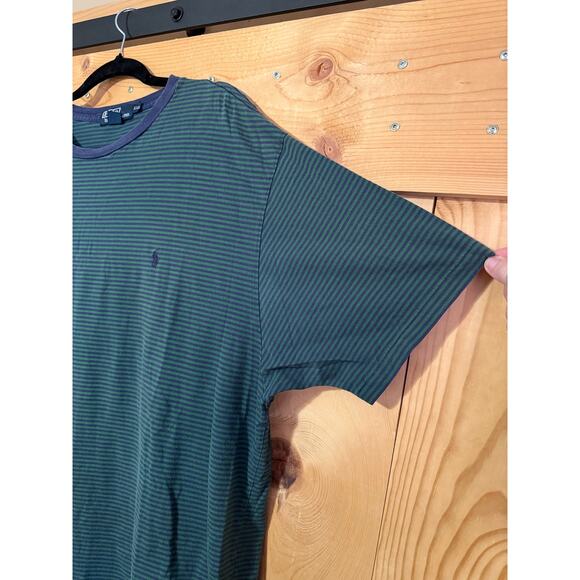 VTG Polo Ralph Lauren T Shirt Striped Green Blue Men’s XXL 100% Cotton - Picture 3 of 4